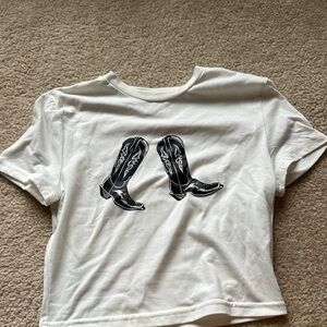 White T-Shirt with Black Boot Print